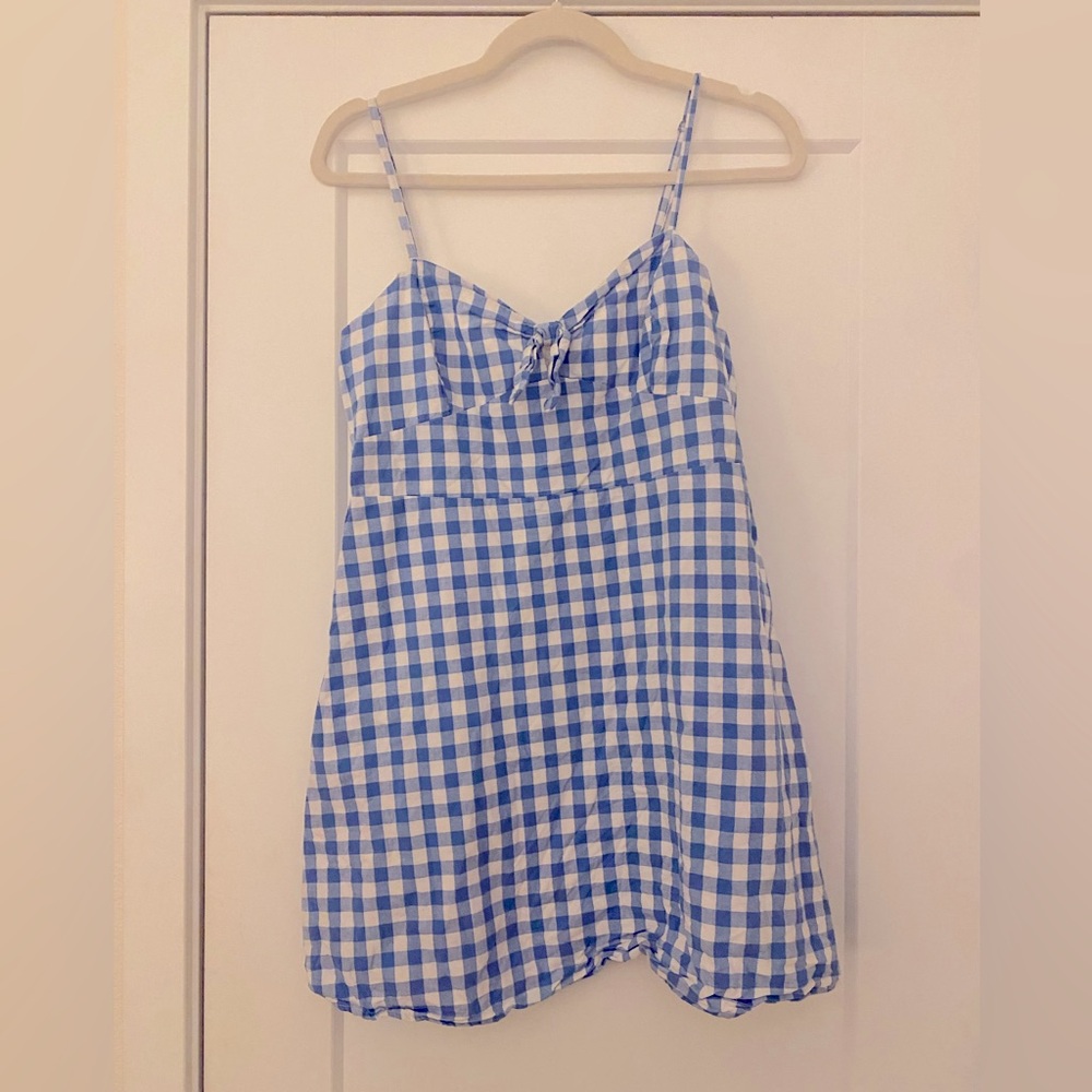 Forever 21 blue and white gingham mini summer dress size large.